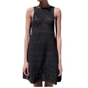 Zara Black Crochet Knit Mini Dress NWT